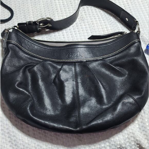 COACH EUC F13731 BLACK GENUINE LEATHER HOBO BAG - Picture 1 of 8